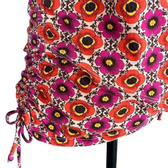 INC Medium Top Floral Geometric Surplice V-Neck Cap Sleeve Ruched Stretch Multi - Picture 3 of 10